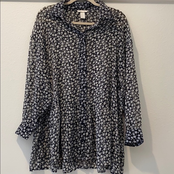 H&M Tops - H&M Peplum Button Down Sheer Shirt (6) Runs Big